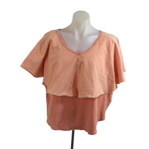 Free People Womens Girl Talk V-Neck Ruffled Layered Blouse Top Sunny Peach S NWT